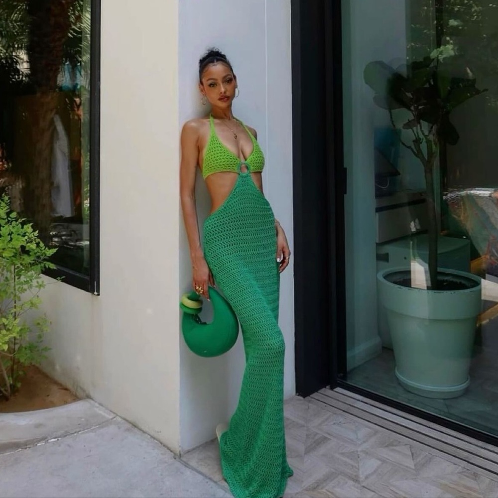 Peppermayo Green Crochet Maxi Dress